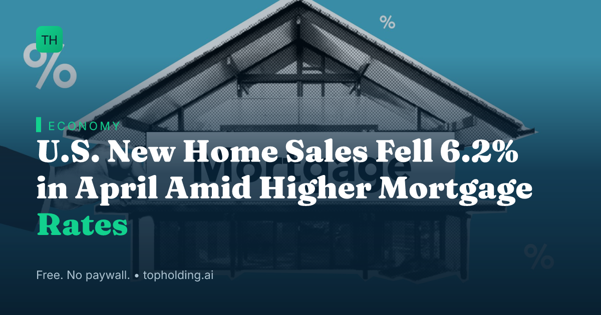 U.S. New Home Sales Fell 6.2% in April Amid Higher Mortgage Rates