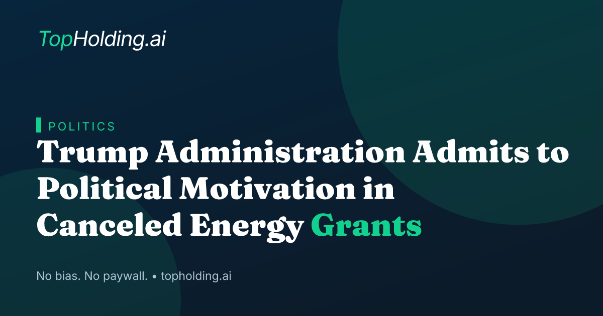 Trump Administration Admits to Political Motivation in Canceled Energy Grants