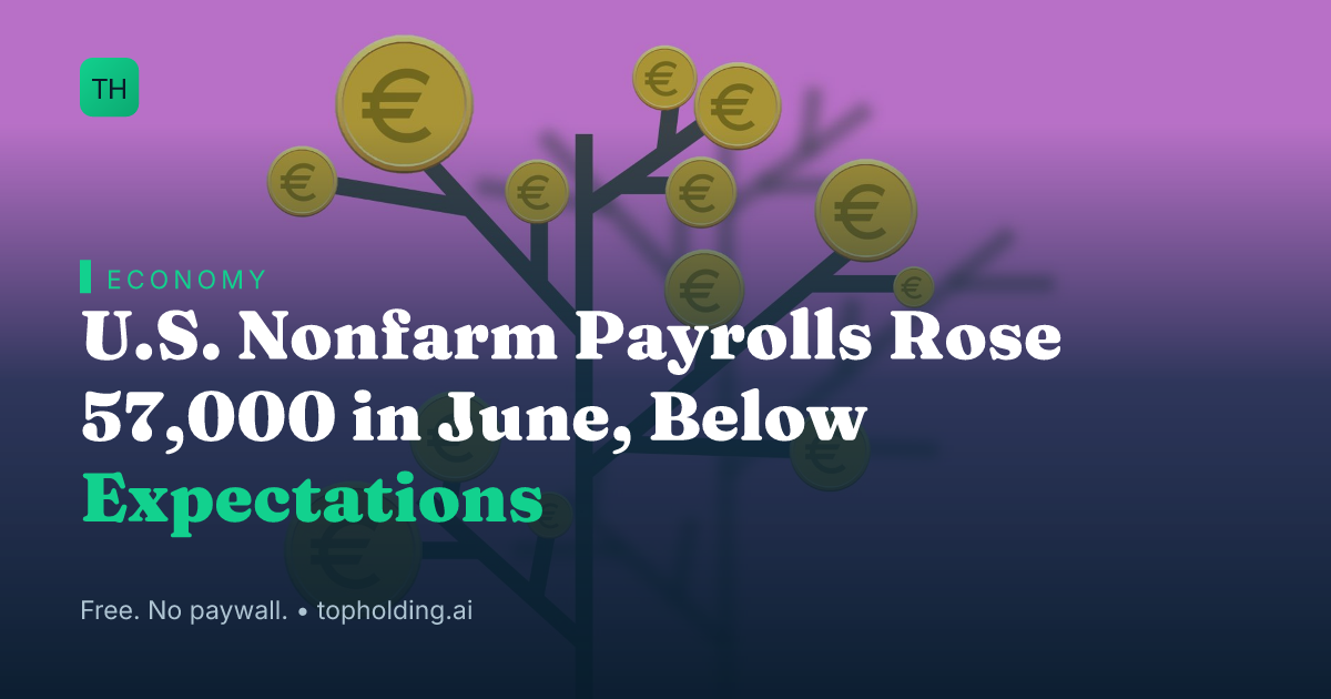 U.S. Nonfarm Payrolls Rose 57,000 in June, Below Expectations