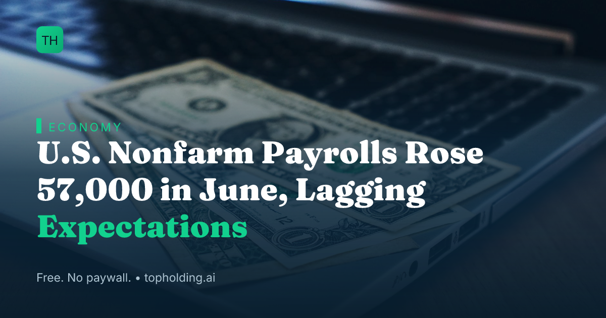U.S. Nonfarm Payrolls Rose 57,000 in June, Lagging Expectations