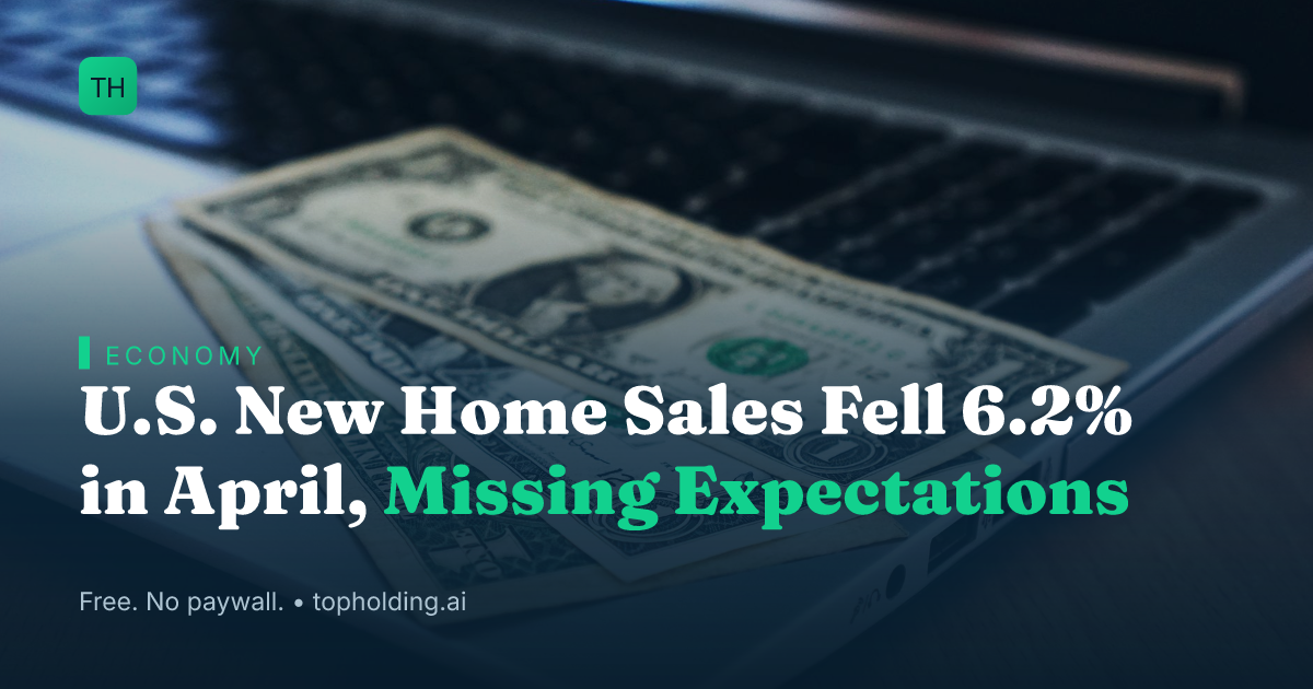 U.S. New Home Sales Fell 6.2% in April, Missing Expectations