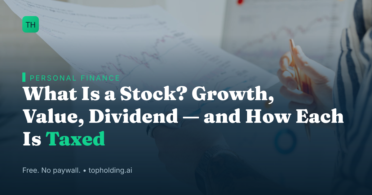 What Is a Stock? Growth, Value, Dividend — and How Each Is Taxed