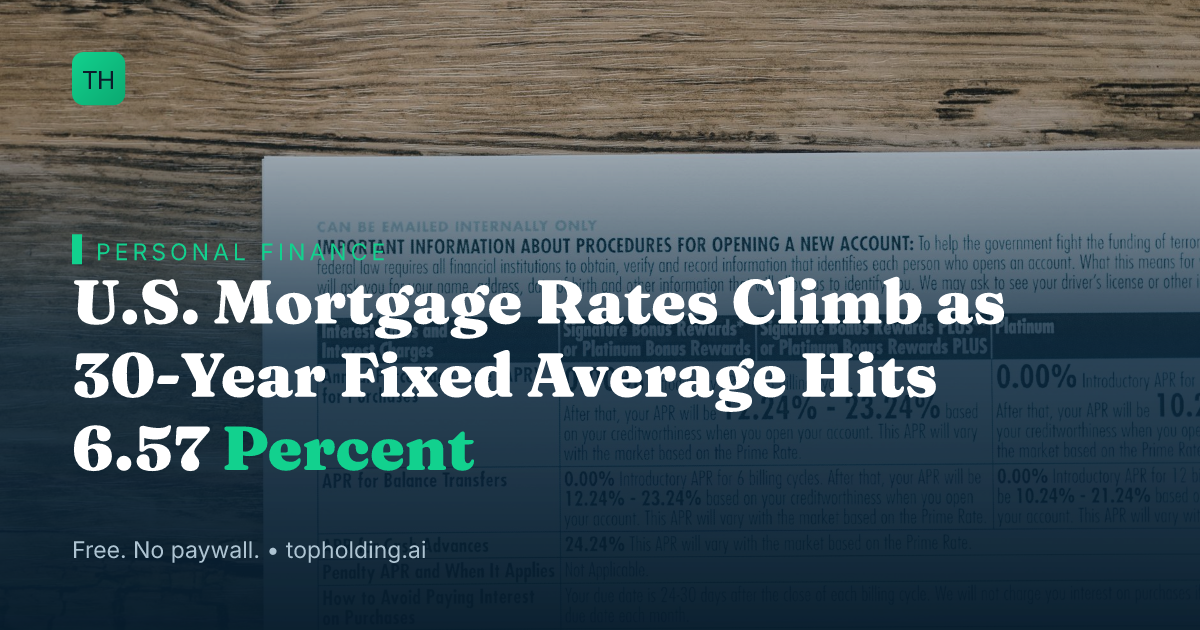 U.S. Mortgage Rates Climb as 30-Year Fixed Average Hits 6.57 Percent