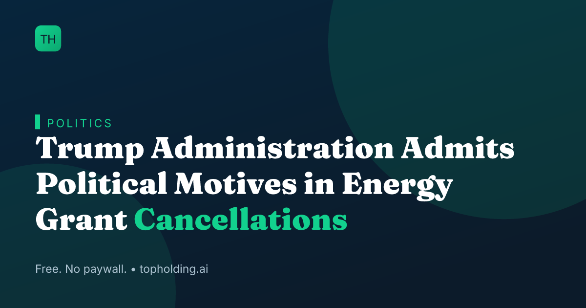 Trump Administration Admits Political Motives in Energy Grant Cancellations