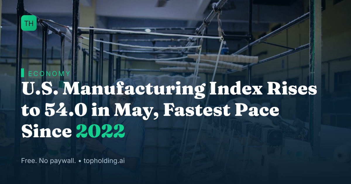 U.S. Manufacturing Index Rises to 54.0 in May, Fastest Pace Since 2022