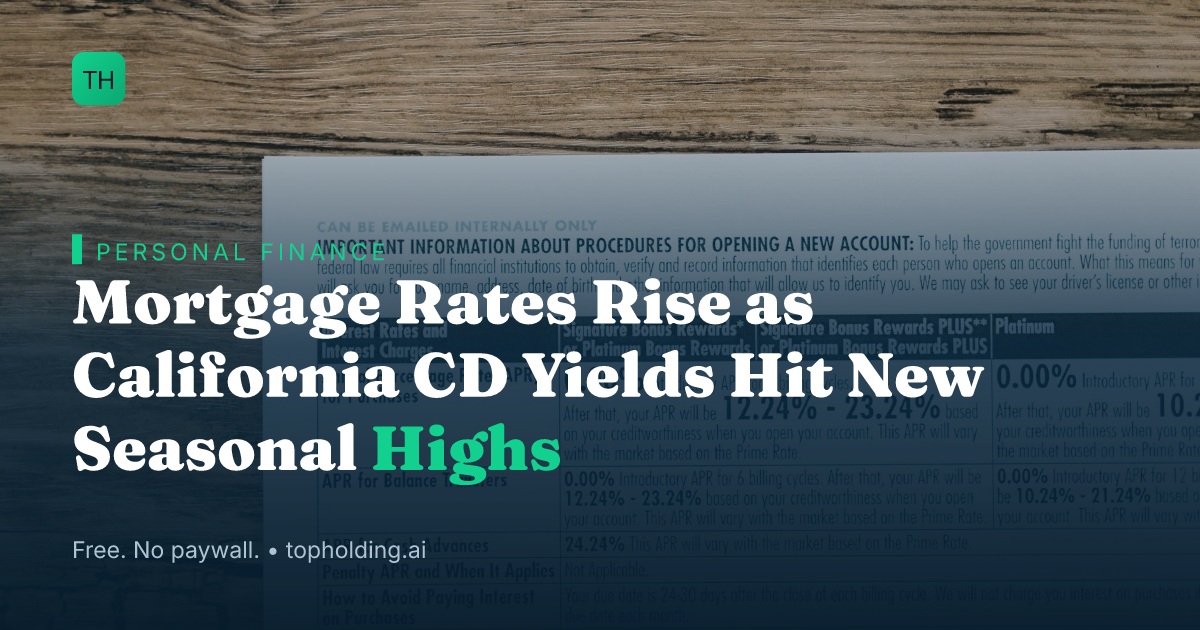 Mortgage Rates Rise as California CD Yields Hit New Seasonal Highs