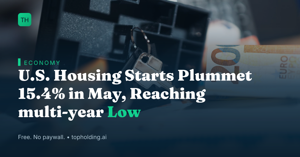 U.S. Housing Starts Plummet 15.4% in May, Reaching multi-year Low