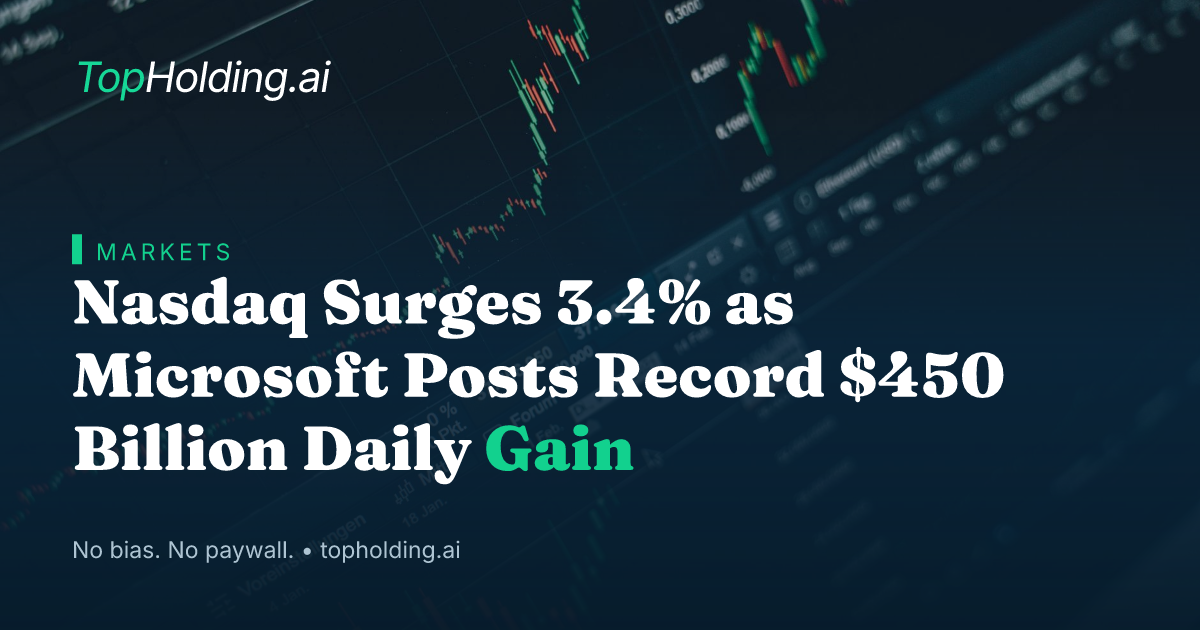 Nasdaq Surges 3.4% as Microsoft Posts Record $450 Billion Daily Gain