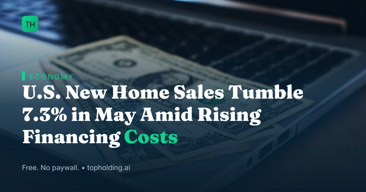U.S. New Home Sales Tumble 7.3% in May Amid Rising Financing Costs