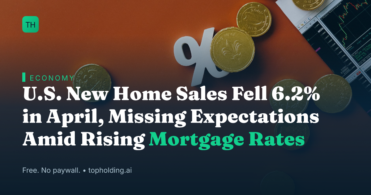 U.S. New Home Sales Fell 6.2% in April, Missing Expectations Amid Rising Mortgage Rates