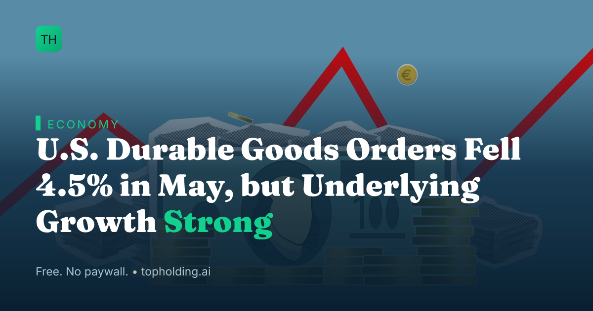 U.S. Durable Goods Orders Fell 4.5% in May, but Underlying Growth Strong